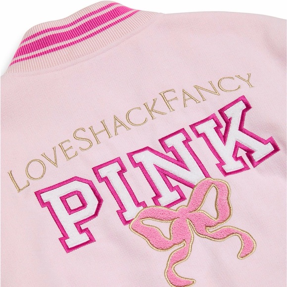 PinkXLoveShackFancy Pink and White Varsity Jacket limited edition - Picture 4 of 7